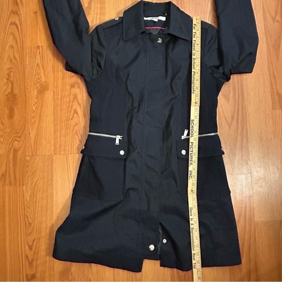 DKNY Car Trench Coat Navy Blue Snap Zip Lined Military Epaulettes Womens Size M - Picture 15 of 16